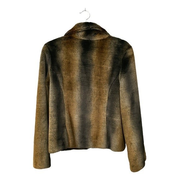 Trina Turk Faux Fur Short Jacket Oversized Collar Khaki Tan Green SUPER SOFT 6 - Picture 2 of 7